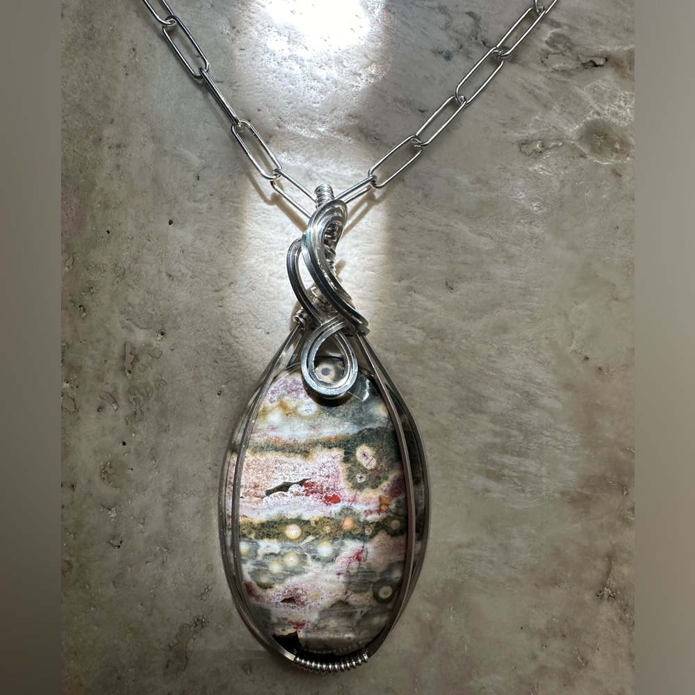 Sterling Silver Ocean Jasper Necklace Pendant - Picture 3 of 7